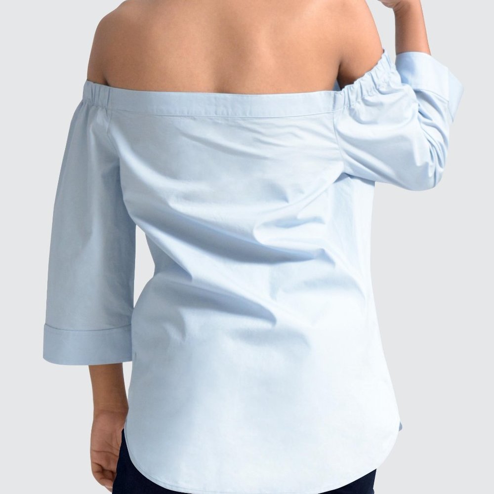 OLGYN Light Blue Top  off Shoulder 2 Front Pocket - Picture 2 of 5